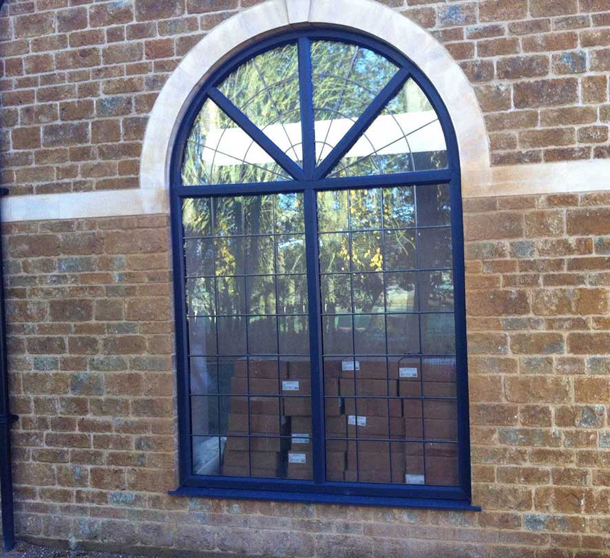 blue rounded window arch